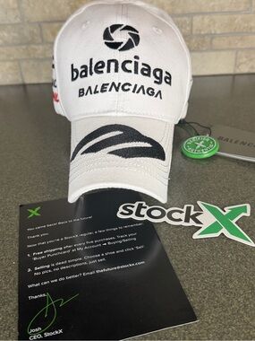 Balenciaga White and Black Logo Cotton Baseball Cap
